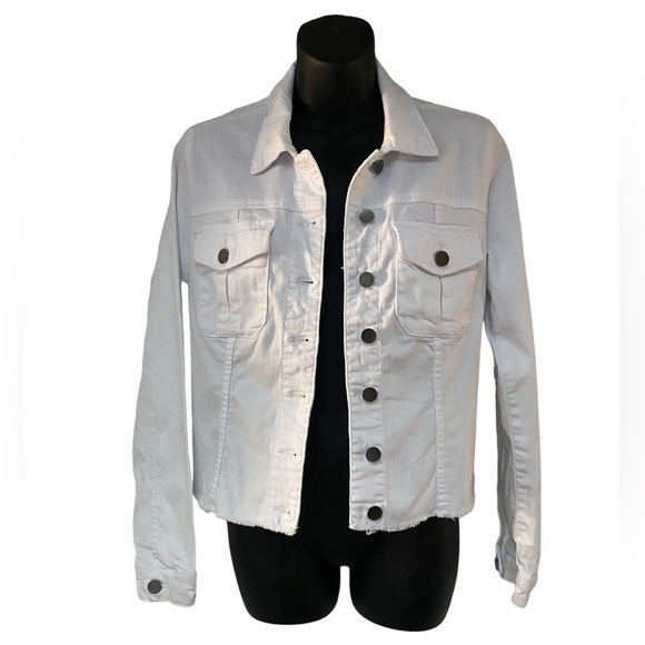 Kut from the Kloth Kara Optic White  Frayed Denim Jacket - Picture 1 of 13